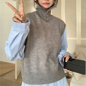 심플 터틀넥 니트 베스트 여성 간절기 조끼 레이어드