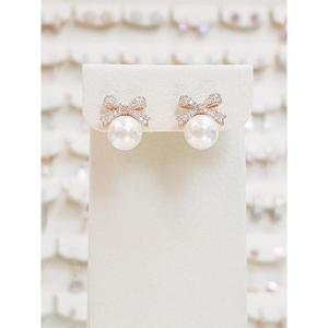 볼라레 세이브존03 웰메이즈 핑크 리본 큐빅 진주 귀걸이 spe997