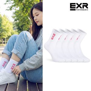 EXR 여성 로고포인트 스탠다드 중목양말 5P_PK