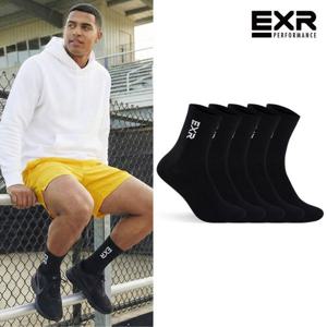 EXR 남성 로고포인트 스탠다드 중목양말 5P_BK