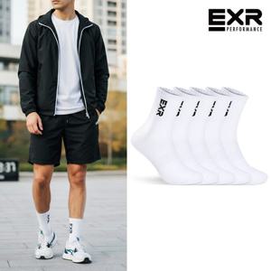 EXR 남성 로고포인트 스탠다드 중목양말 5P_WHBK