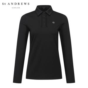 [세인트앤드류스] 여성 핀턱 레이스 포인트 솔리드 긴팔 티셔츠