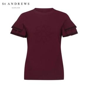 [세인트앤드류스] 여성 티어드 커프스 별 심볼 반팔 니트 821D2SR305_WN