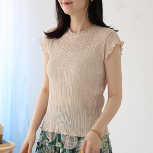 [웬디즈갤러리]플리츠 시스루 반팔 티셔츠 NTS127