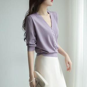 [프로셀러] G126023_가디건느낌 7부 진주 니트티