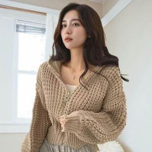 크롭 가디건 소프트 독특한 패턴 후드 집업