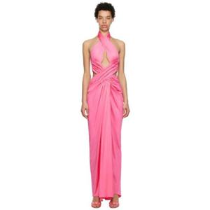 26 SS 모스키노 여성 핑크 드레이핑 맥시 드레스 231720F055007