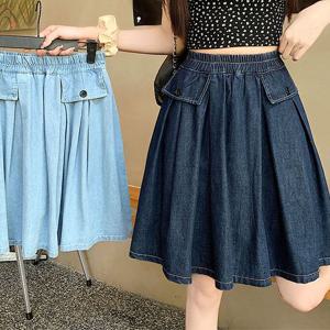 G126720_허리밴딩 A라인 데님 미디스커트 청치마