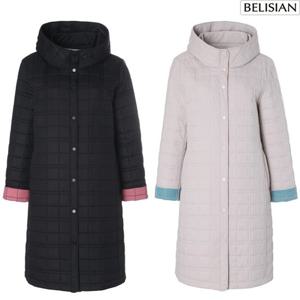 여성 하이넥 목선 둥근 카라 누빔 트랜치 코트 BY5130