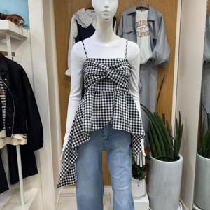 클리지 DP01 빅 체크 언발 레이어드 나시 CP3WTP03