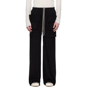 26 SS 릭오웬스 남성 블랙 할리우드 크리치 와이드 드로우스트링 카고 팬츠 251126M188007