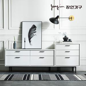 장인가구 루시퍼 화이트 다용도 수납 1800 거실장 세트B