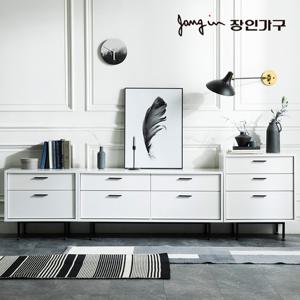 장인가구 루시퍼 화이트 다용도 수납 2400 거실장 세트D