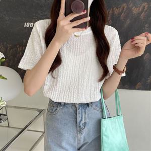 F007323_시원한 주름자가드 라운드 반팔 와플티셔츠