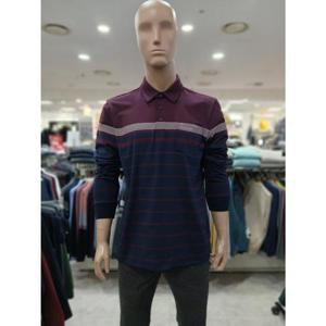 크로커다일 세이브존05 P/PU 스트라이프 카라 티셔츠 버건디 AATS3452/78