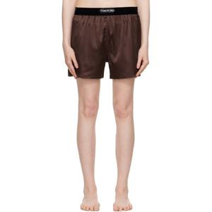 톰포드 반바지 브라운 스트레치 실크 새틴 박서 쇼츠 251076F088001