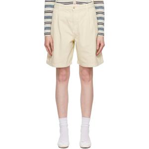 Maison Kitsune 반바지 오프 화이트 캐주얼 플리츠 버뮤다 데님 쇼츠 251389F088000