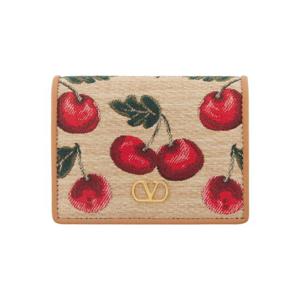 발렌 지갑 베이지 V로고 시그니처 체리픽 자카드 지갑 251807F040005