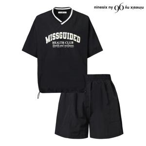 [나인식스뉴욕(영캐릭터)]레터링 배색 반팔 숏 팬츠 셋업 (NP2OW018L0)