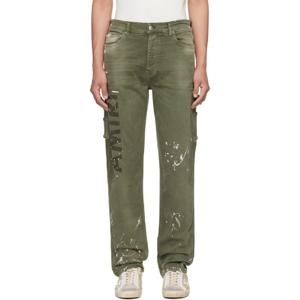 아미리 청바지 카키 아미 로고 페인팅 슬림 워크맨 데님 진 252886M186011