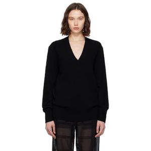 토템 브이넥 블랙 캐시미어 브이넥 니트 스웨터 252771F100000