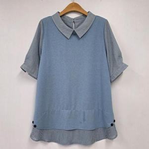 빅사이즈 507 앨라조끼줄무늬블라우스 DOLU588