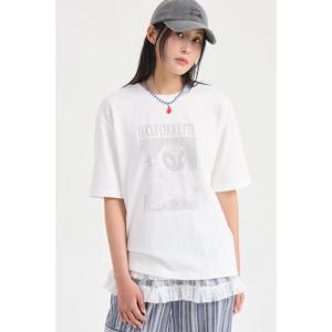 [럭키슈에뜨]프린트 포인트 루즈핏 반팔 티셔츠(LQTAM25300)