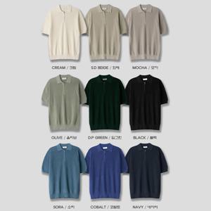 남자 여름 코헨 반집업 카라 반팔 니트티 SG-KNH-Q014-크림