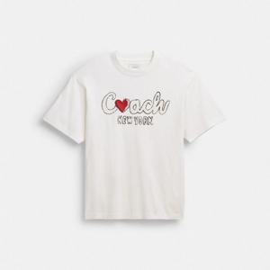 코치 하트 리스드 티셔츠 CBE91-WHT