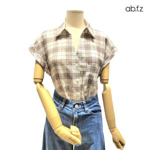 [에이비에프지]체크 패턴 포인트 캡 소매 면 남방 APZ3ZB39H