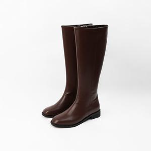 [신난다슈] 여성 롱부츠 3cm 여자 플랫 부츠 발편한 통굽 사각코 빅사이즈 EF25838 브라운