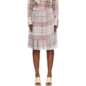 26 SS 아크네 여성 그레이   핑크 프린트 실크 미디 스커트 252129F092005