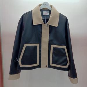 Latium HC06 숏짧은 크롭 이중컬러 라이더 레더 부드러운 훅집업 가죽쟈켓 T2553jp08