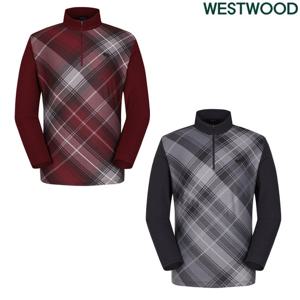 [웨스트우드]남성 가을 체크 프린트 집업 티셔츠 WN3MTTS307