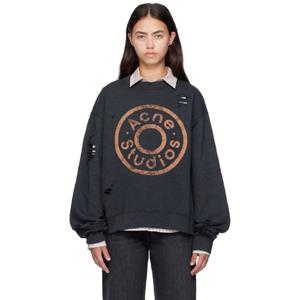 아크네 맨투맨 블랙 로고 프린트 스웨트셔츠 252129F098005