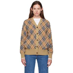 버버리 가디건 베이지 체크 가디건 252376F095001