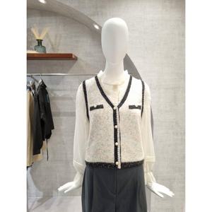 페이지플린  (F5CVT001) 브이넥 컬러 믹스 진주 단추 니트 베스트