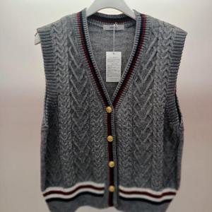 Destijl HC06 숏짧은 크롭 꽈배기 이중라인 앞오픈 브이넥 골든 니트조끼 베스트 D2533vt02G