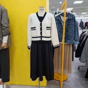 르피타 DP01 양주머니 배색가디건 원피스 L254BOKB03