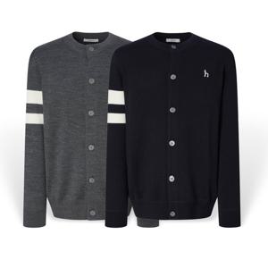 [헤지스][25FW][2컬러 택1] 남성 소매 배색 라운드넥 가디건 HZSW5D200