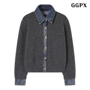 GGPX 데님 배색 카라 버튼업 긴팔 가디건 (GPDCK003D)
