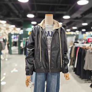 [멜로디가든]뉴트로 레더 후드 점퍼 (M25F8R123 블랙)