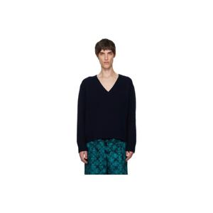 드리스반노튼 브이넥 네이비 브이넥 스웨터 252358M206001