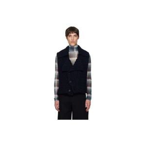 드리스반노튼 가디건 네이비 메리노 울 베스트 252358M200001