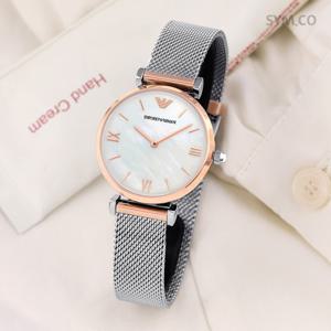 알마니 AR2067 레트로 데일리 로즈 콤비 메쉬 화이트 자개 여자 메탈 시계 d