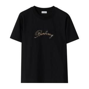 버버리 체크 커시브 로고 크루넥 티셔츠 8120772 A1189