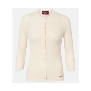 구찌 레이스 트리밍 리브 니트 코튼 카디건 P01119184