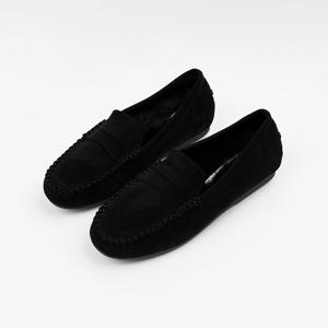 [신난다슈]여성 털 로퍼 단화 2cm 모카신 플랫 슈즈 토끼털 기모 스웨이드 GDR25540 블랙