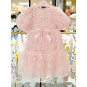 핑크 스팽글 꽃 샤 드레스 (Q51DCO080S)