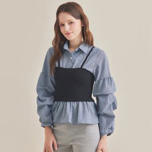 FOCUS  뷔스티에 배색 핀턱 블라우스 PBBF6S1BL5091